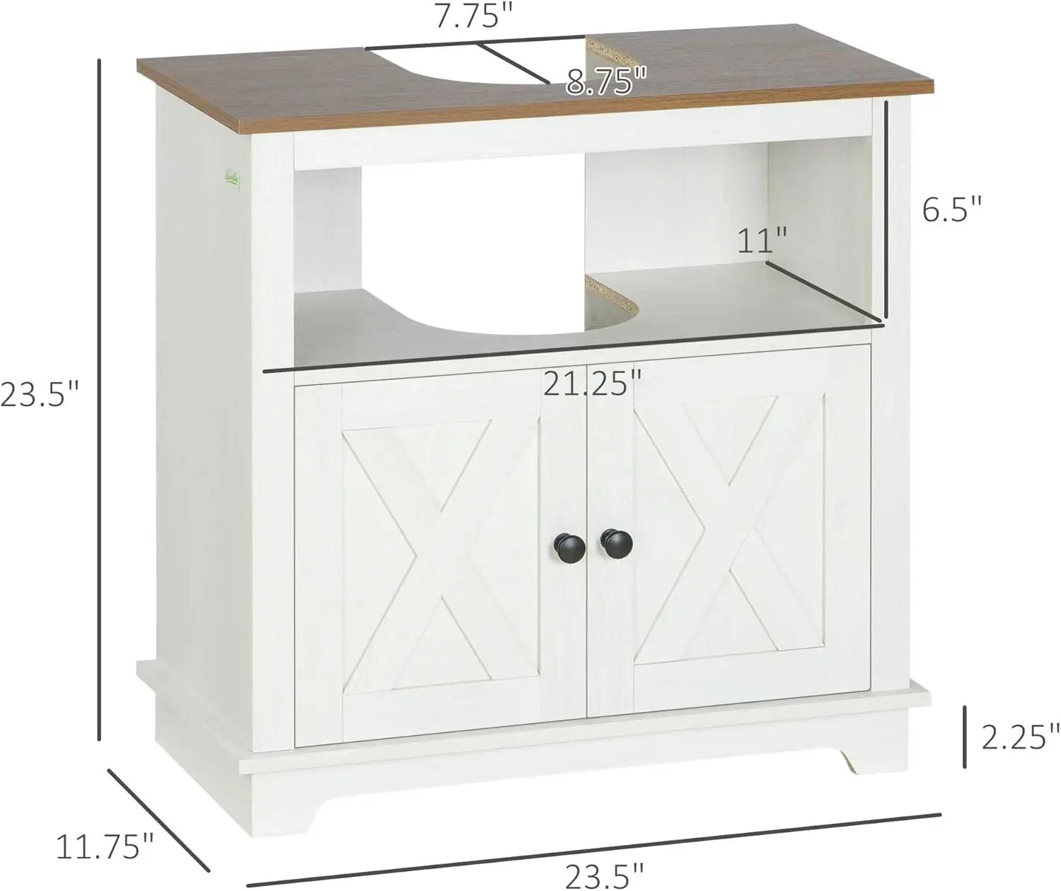 Farmhouse Under Sink Bathroom Cabinet, Pedestal Vanity Storage Cabinet with Double Doors and Storage Shelves, Bathroom Organizer 3