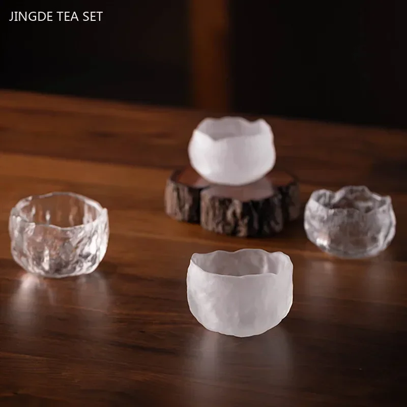 1Pc Japanese Glass Tea Cup Portable Personal Single Cup Tea Set Accessories Lotus Teacup Custom Household Drinkware