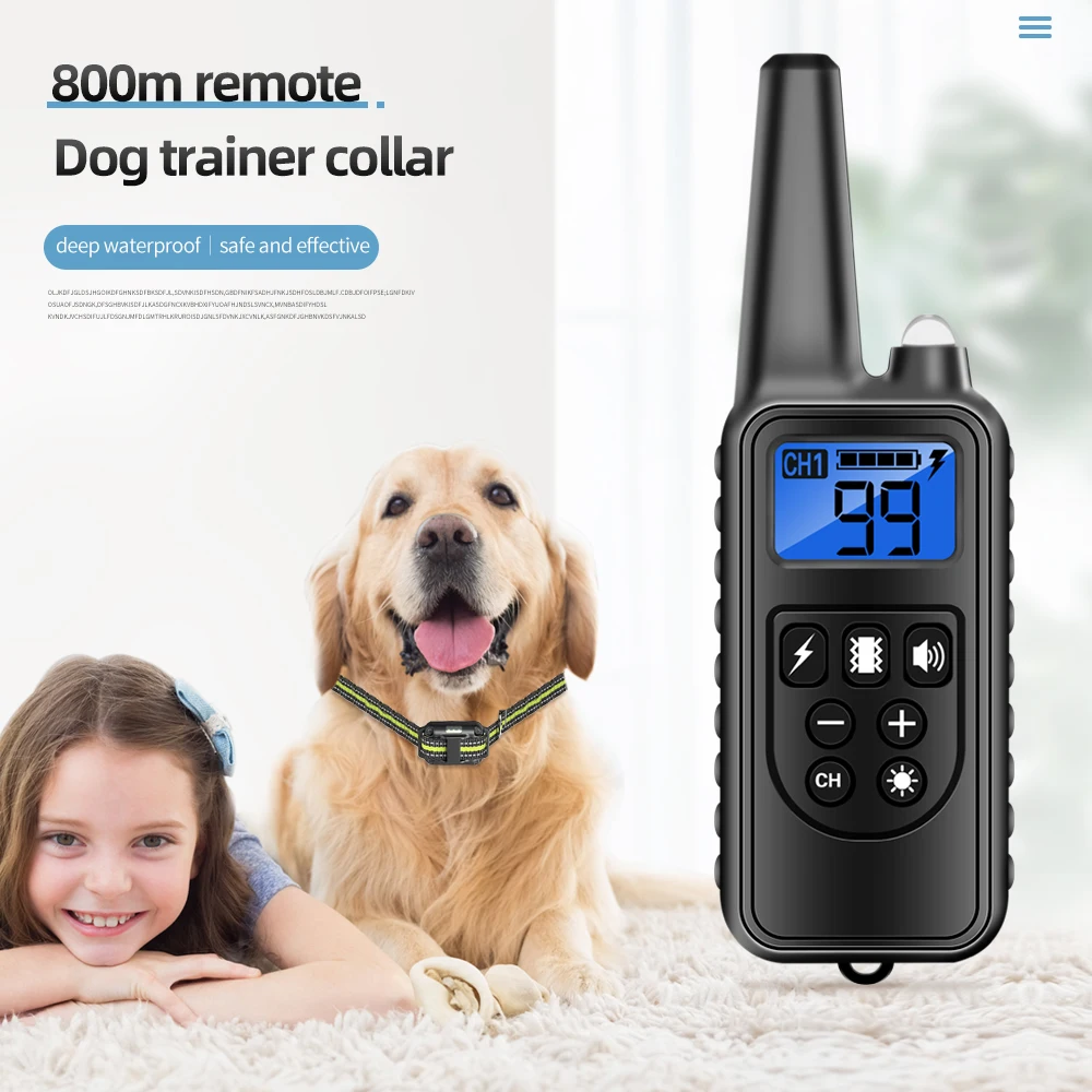 

Rechargeable Electronic Dog Training Collar 800m Waterproof Stop Barking LCD Display Remote Control For Shock Vibration Sound