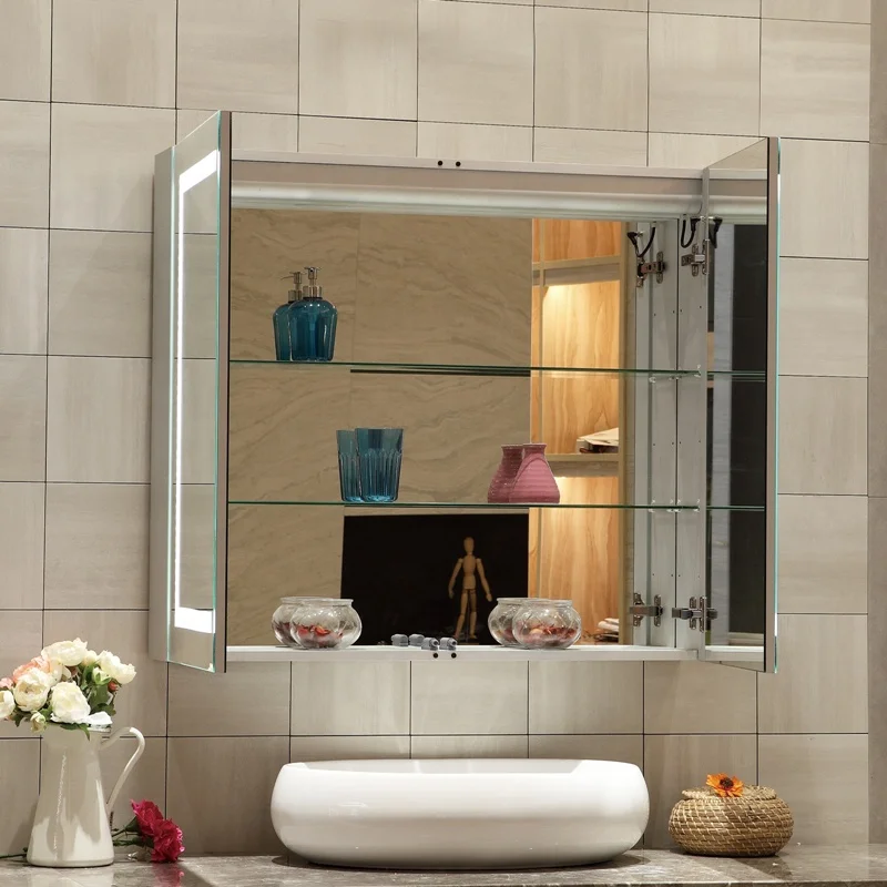 Hot Selling High Quality Modern Bathroom Wall Mounted Rust Resistant Lighted Mirror Cabinet
