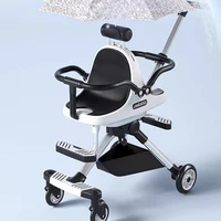 Poussette double en alliage d'aluminium, configuration du siège avant et arrière avec absorption des chocs, pare-chocs de sécurité pliable 3