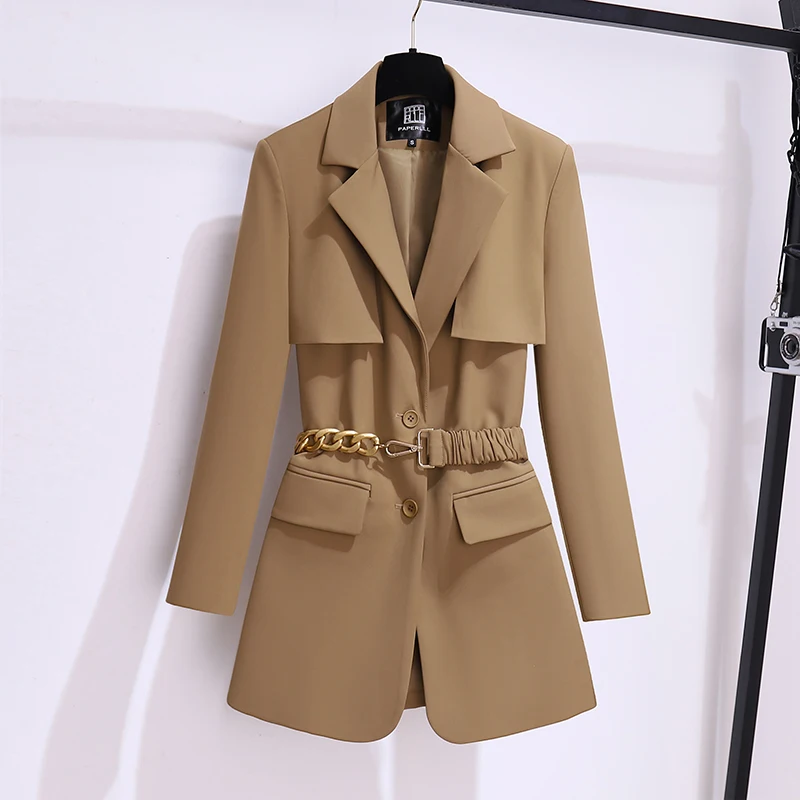 

SuperAen Coffee Colored Suit Jacket Women's Spring and Autumn Belt Suit Top 2023 New Autumn Blazers for Women