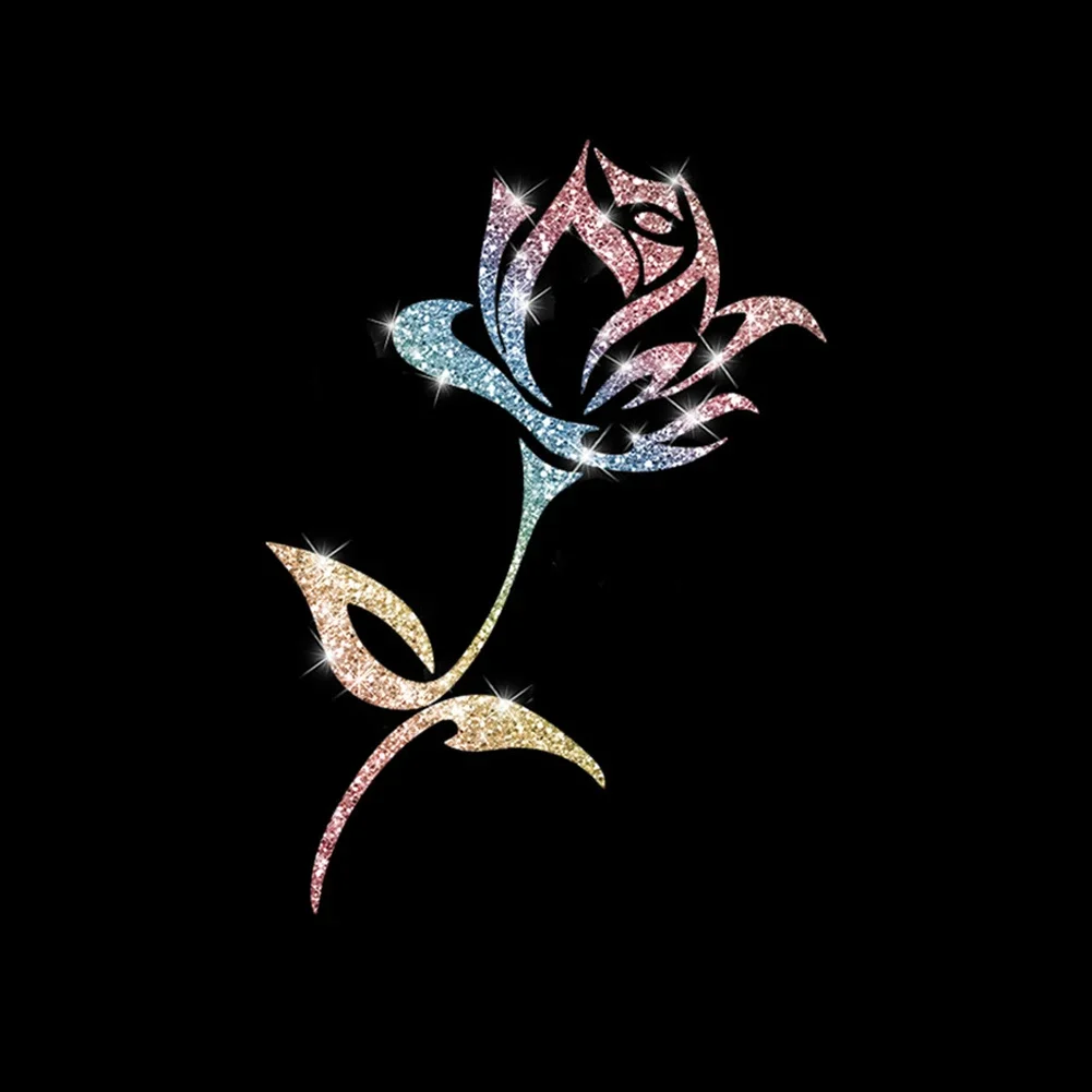 Sparkling Sandblasted Reflective Car Sticker - Crown and Butterfly Rose Design