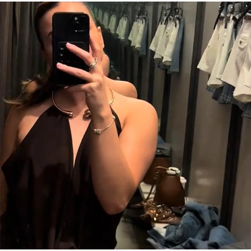 Sexy Bodys für Frauen, Wasserfallausschnitt, ärmellose Ketten, rückenfreie Tops, kurze Hosen, 2025, Sommermode, weibliche solide Strand-Outfits – Detail 17