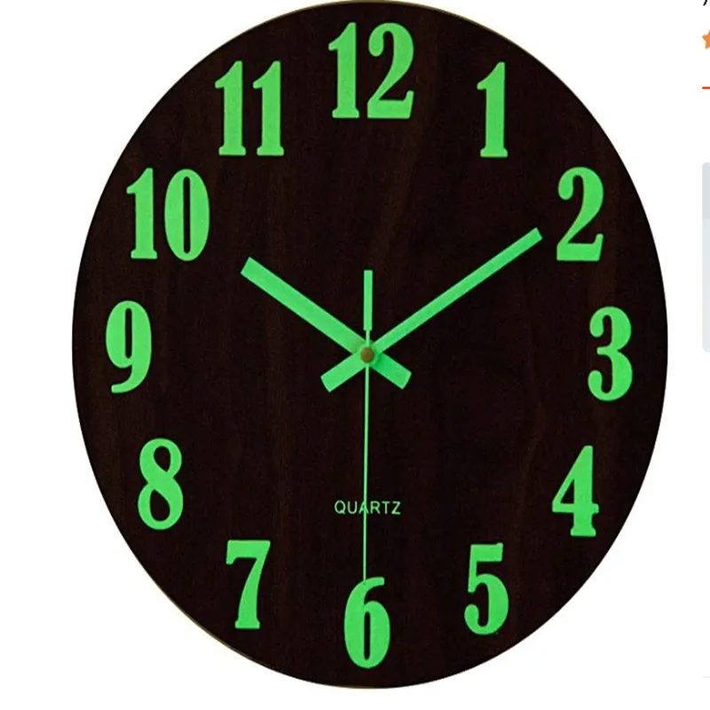 

Luminous wooden wall clock, silent light in the dark, Scandinavian mode, no ticking clock 12 Inch Wood Clock