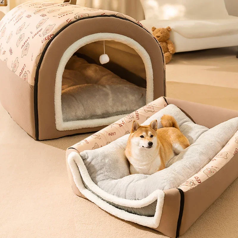 Winter Pet Cat Bed Foldable Dog House Dog Villa Sleep Kennel Removable Nest Warm Enclosed Cave Sofa Big Dog Kennel Pet Supplies