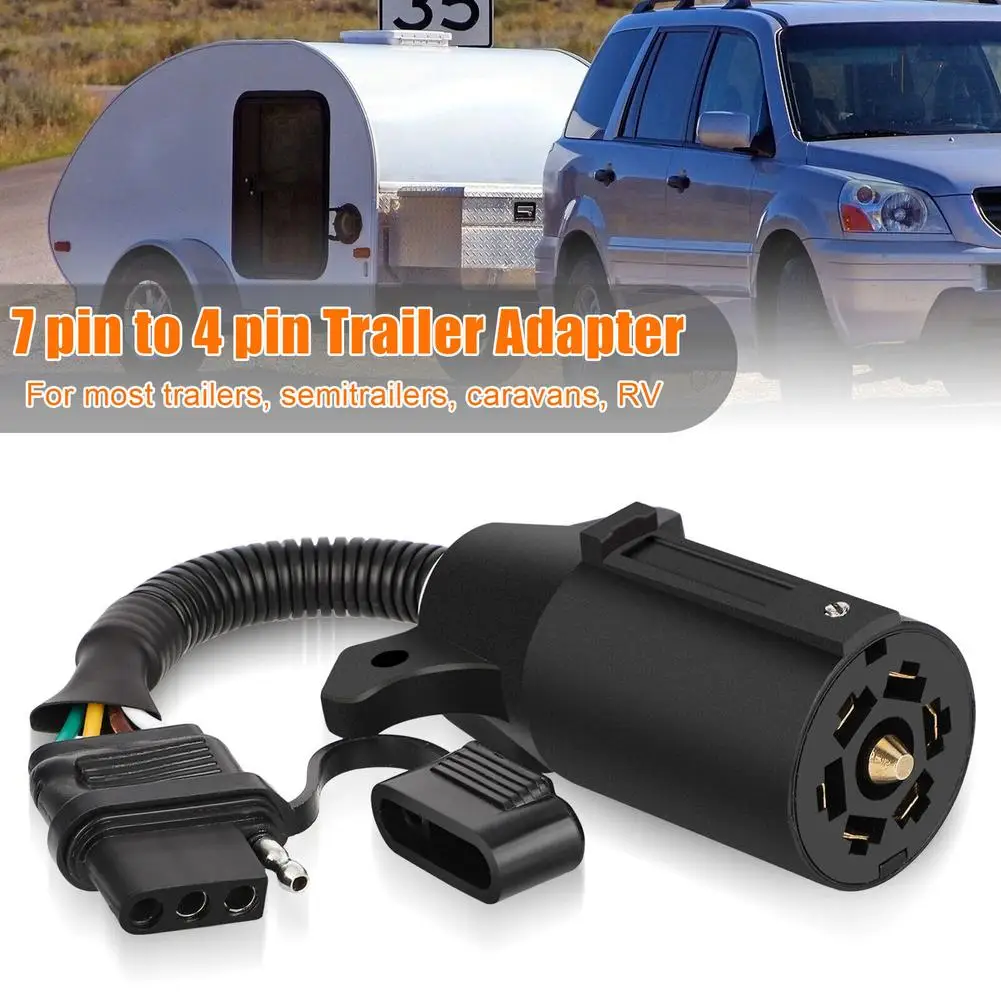 

7 Way Blade To 4 Way Flat Trailer Adapter Plug Socket With Waterproof Cover Wiring Connector For RV Truck