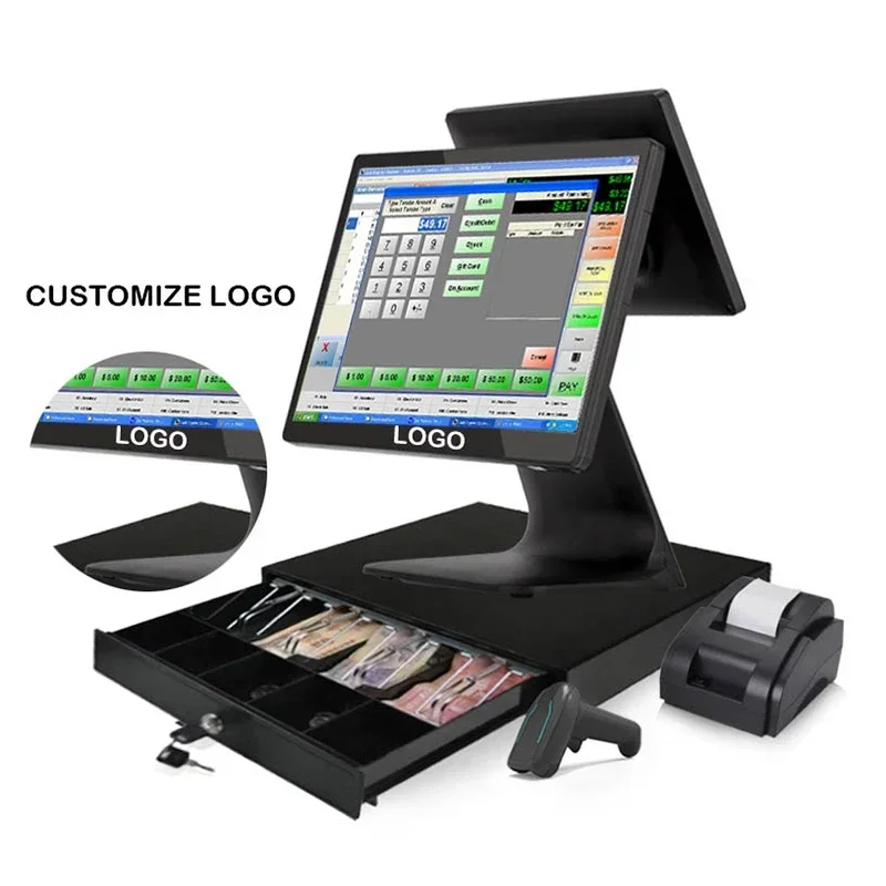 도매 POS 시스템 세트 PC 윈도우 계산대 레스토랑 터치스크린 POS 시스템 계산대
