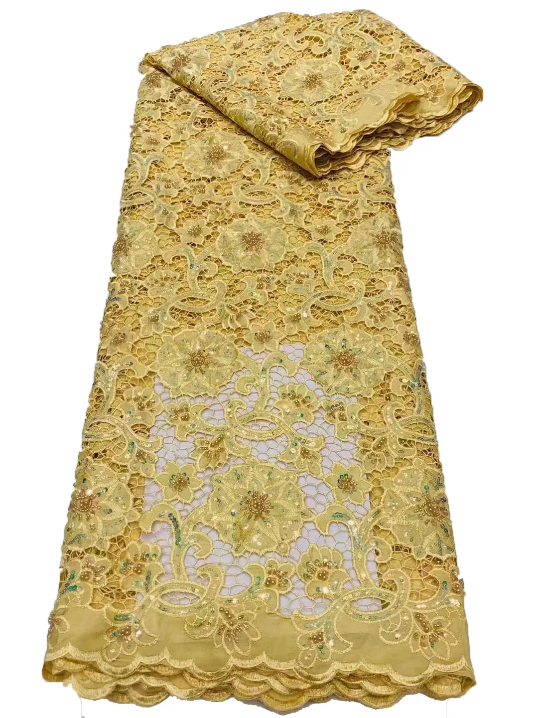 

New three-dimensional beaded tube plant floral mesh embroidery, African high-end fashion lace bead dress/5yards