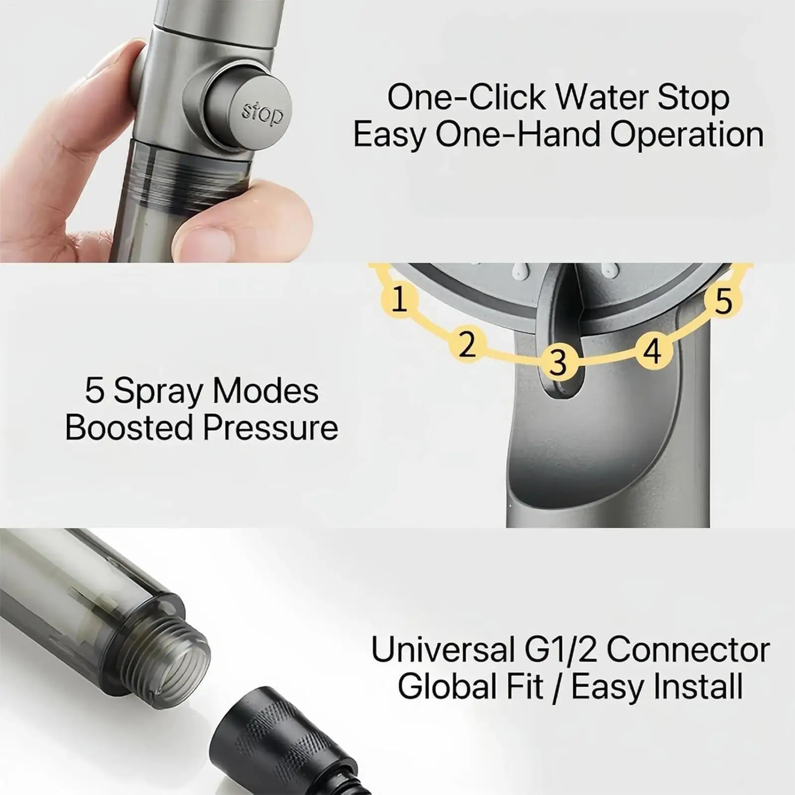 High Pressure Shower Head, 5 Modes Shower Head Built-in Filter, Silicone Shower Nozzles, Shower Head 5pcs Filters Replacements