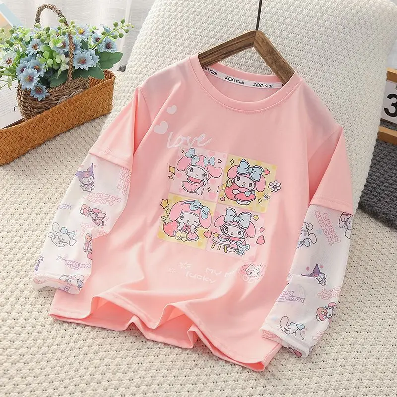 

My Melody Kawaii Sanrio Anime Children Ice Short Sleeve Cute Kuromi Cartoon Anti-Mosquito Jacket Pants Trousers Kids Gifts
