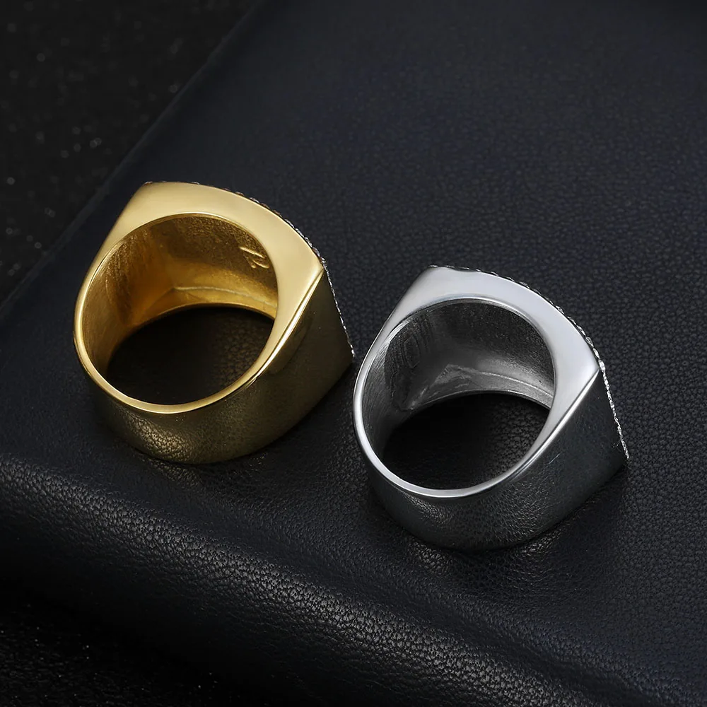 Hip Hop Bling Iced Out Stainless Steel Cross Pattern Finger Rings for Men Rapper Jewelry Gold Silver Color Drop Shipping 4