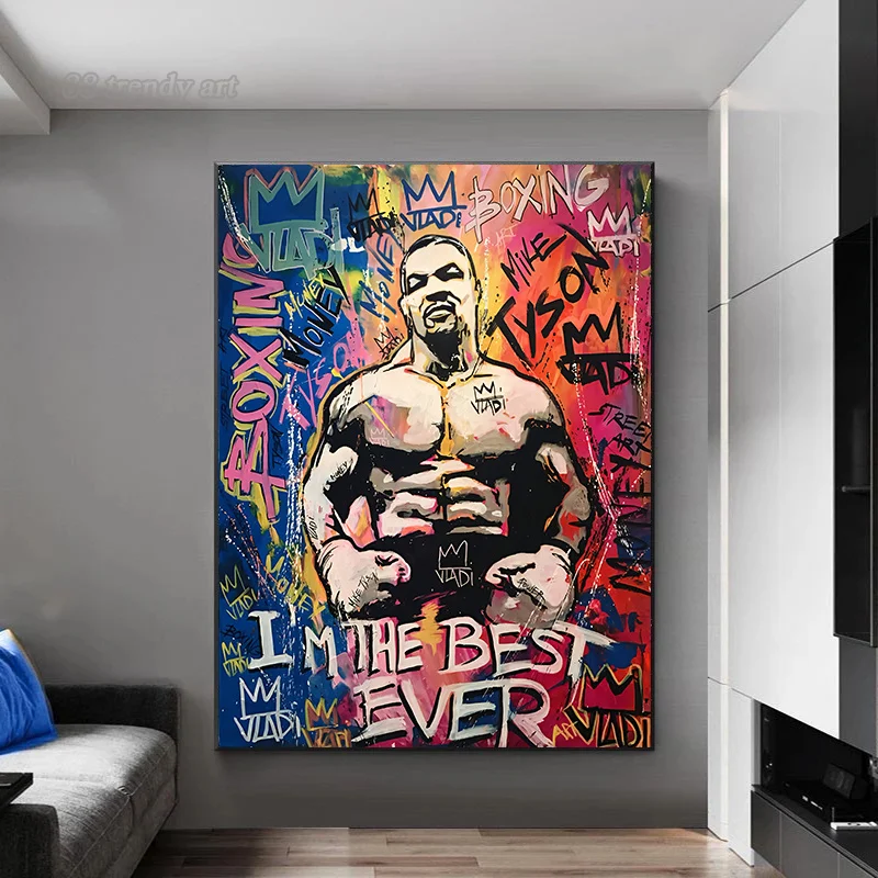 Boxing Champion Graffiti Poster Boxer Mike Tyson Pop Art Canvas Painting Sono La Migliore Mai Motivazionale Wall Decor Art Picture