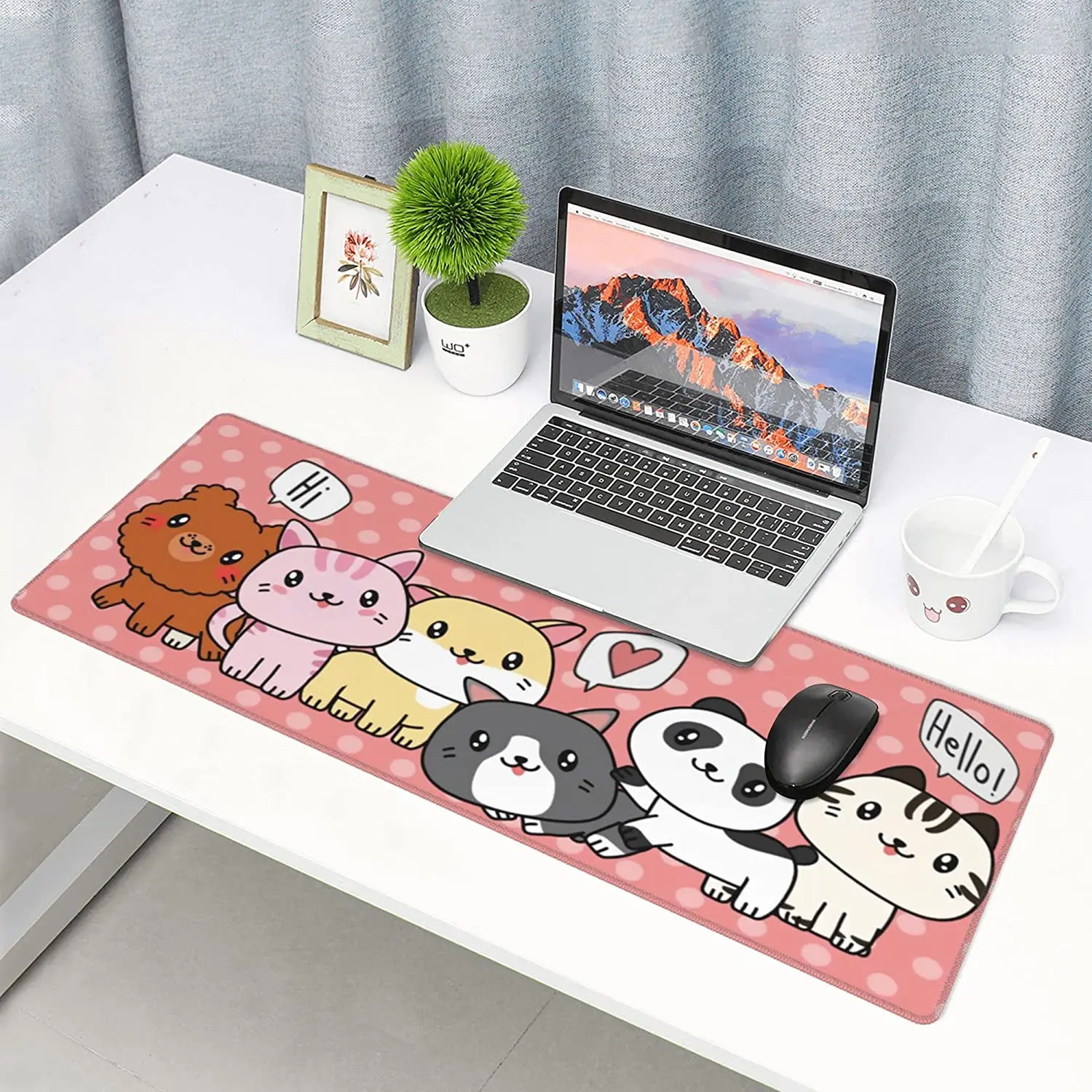 Red Dot Cute Kittens Cat Gaming Mouse Pad Kawaii Girls Desk Mat Long Extended Pads Big Mousepad Desktop for Home Office Decor