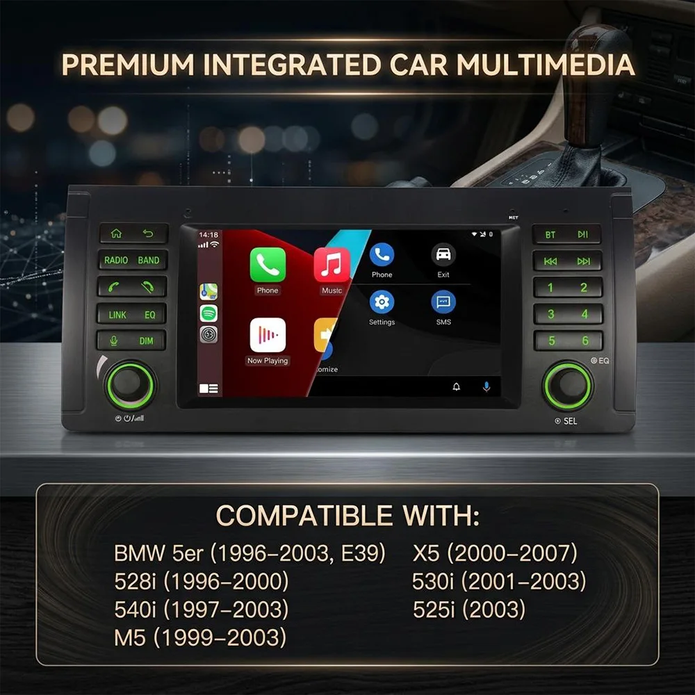 BMW 5 시리즈 E39 / X5 / M5 (1996-2007) 리눅스 시스템용, 무선 CarPlay, 블루투스 차량용 멀티미디어 터치스크린 헤드 유닛
