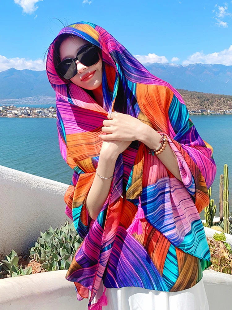 New Summer Elegant Women Silk Scarf Beach Wrap Shawls Chic