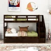 Twin Over Twin Bunk Bed with Stairs and Trundle, Solid Wood Stairway Bunk Bed Frame with Storage, for Kids Teens Adults Bunk Bed 3