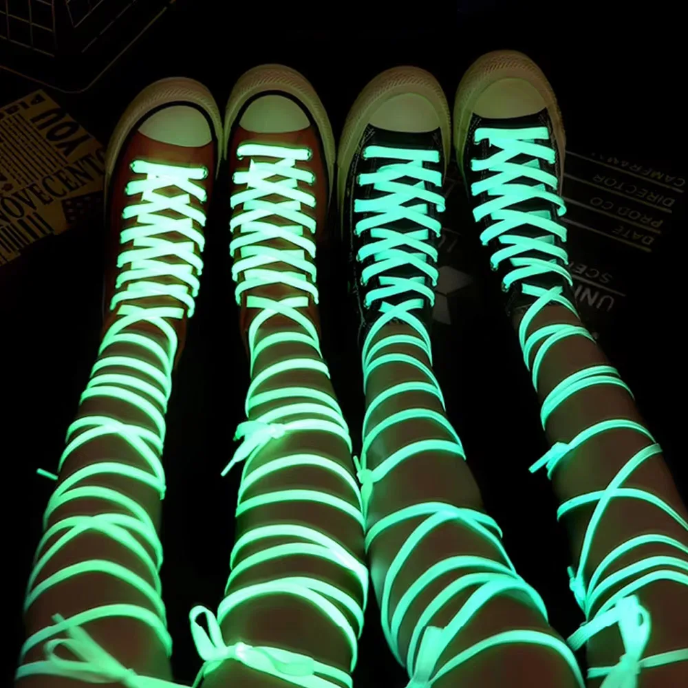 1Pair luminous shoelaces flat suitable for all shoes fluorescent reflective waterproof elastic