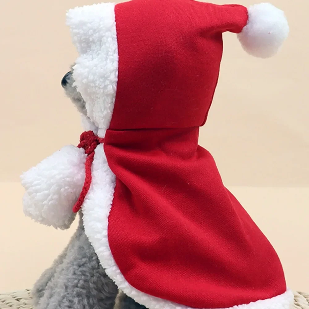 Pet Clothing Christmas Decoration Cute Plush Ears Hooded Bib Red Cape  Warm New Year Clothes Universal for Cats and Dogs