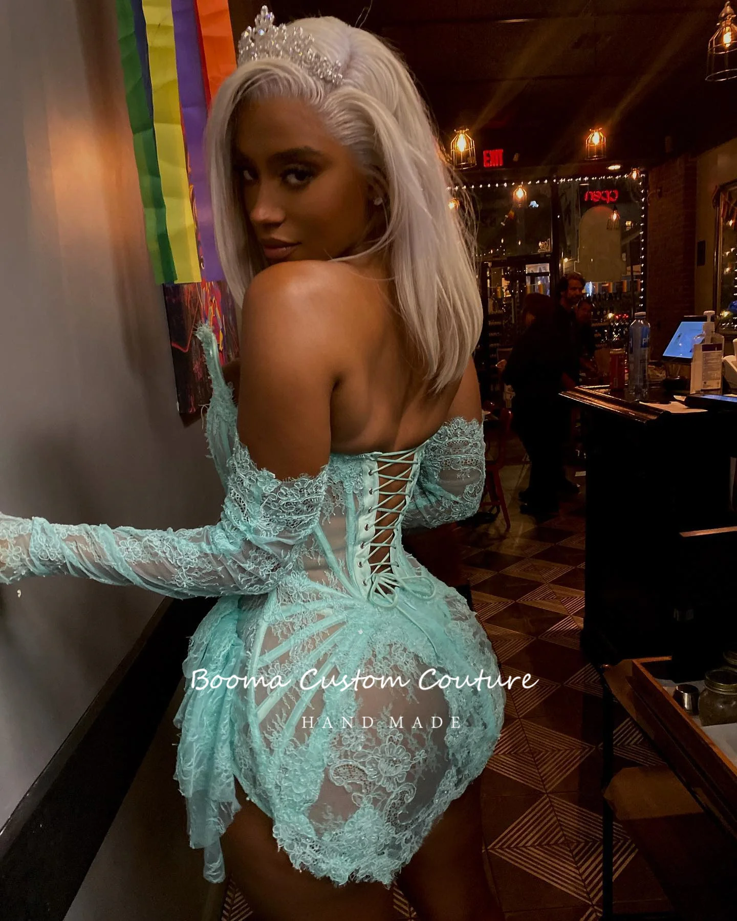 Booma Sexy Lace Mini Prom Dresses with Gloves See-through Strapless Boned Corset Above Knee Party Gown Night Clubbing Customized women prom dresses
