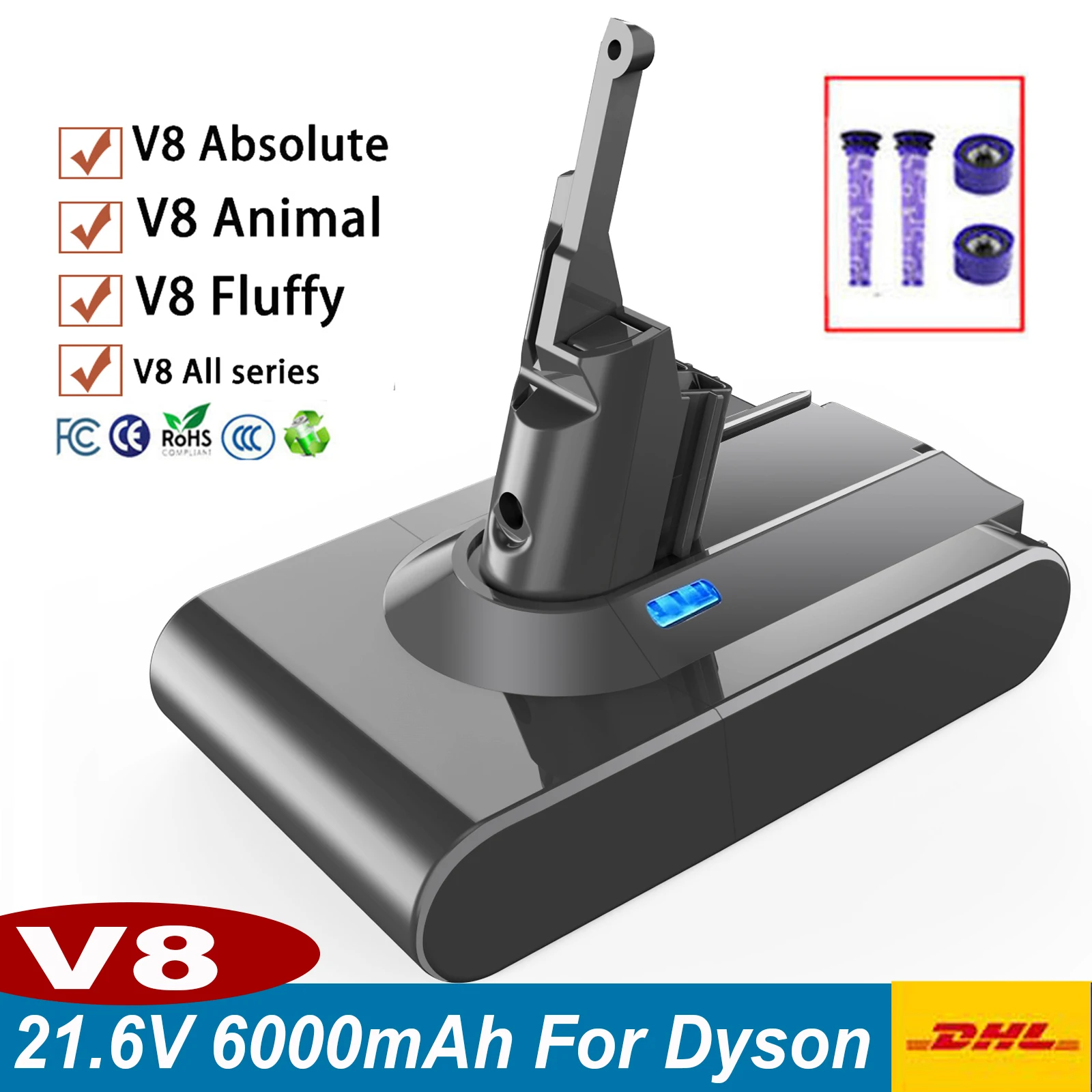 Аккумулятор для пылесоса Dyson V8, 21,6 в, 6 Ач