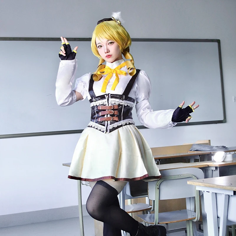 

Аниме Madoka Magica Cos Tomoe Mami Косплей Женская милая повседневная юбка с завязками на талии костюм A