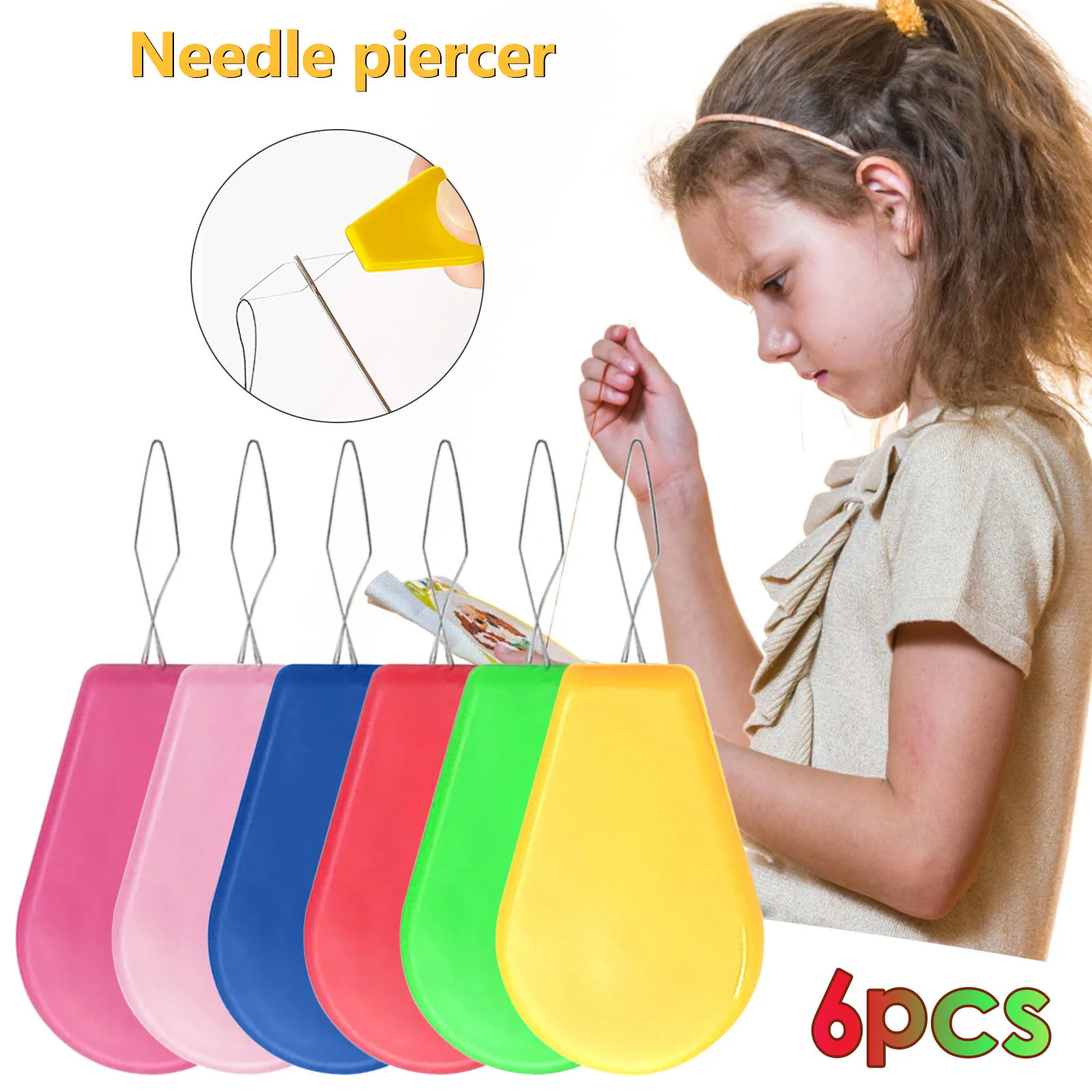 Plastic Wire Loop DIY Needle Threader Hand Machine Sewing Tool for DIY Sewing Crafting Pink, Blue, Yellow 6 Pieces 3-in-1 Plastic Needle Threaders 