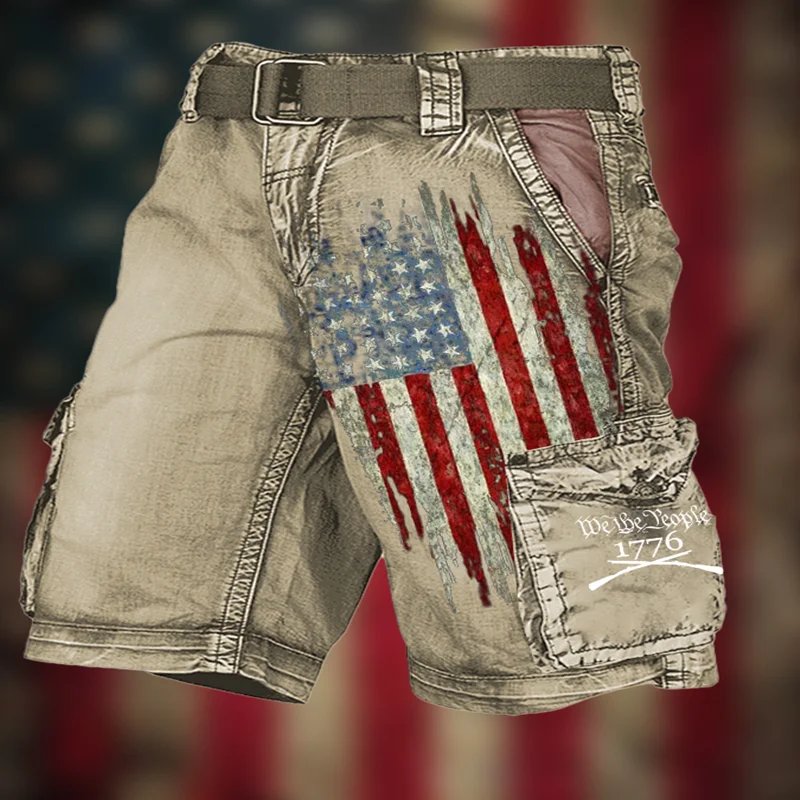 Summer New Classic Lndependence Day Flag 3d Printed Cargo Shorts Fashion Men's Sports Shorts Men's Casual Shorts