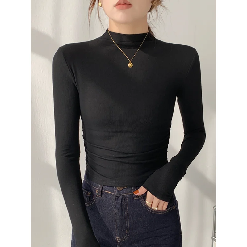 2023 Summer Women Golf Sunscreen with long sleeves and ultra-thin ice silk bottoming shirt and round neck turtleneck top