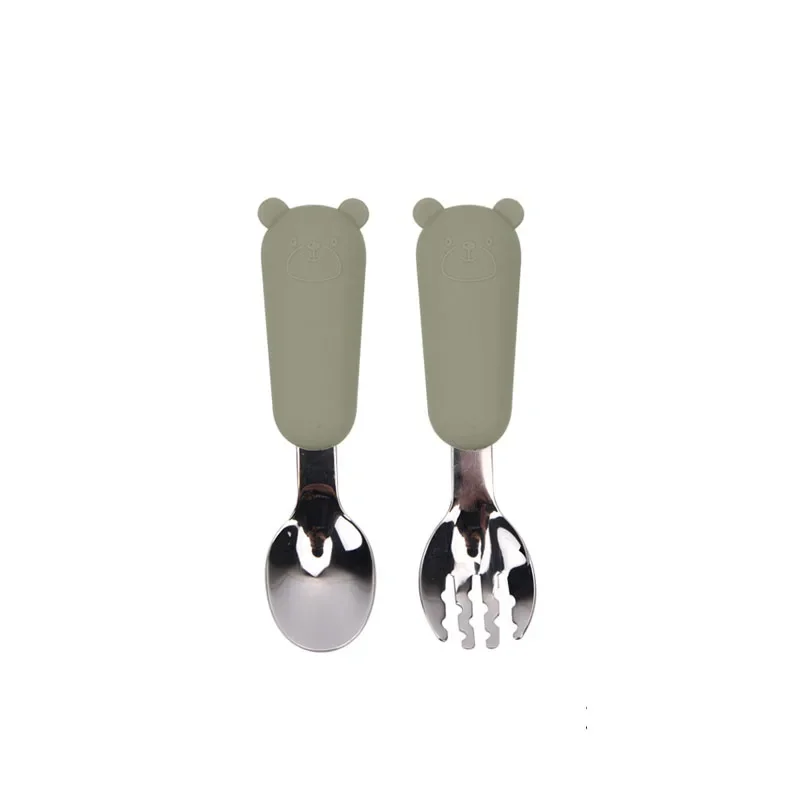 Baby Cartoon Tableware Set Children Utensil Stainless Steel Toddler Dinnerware Cutlery Cartoon Infant Food Feeding Spoon Fork