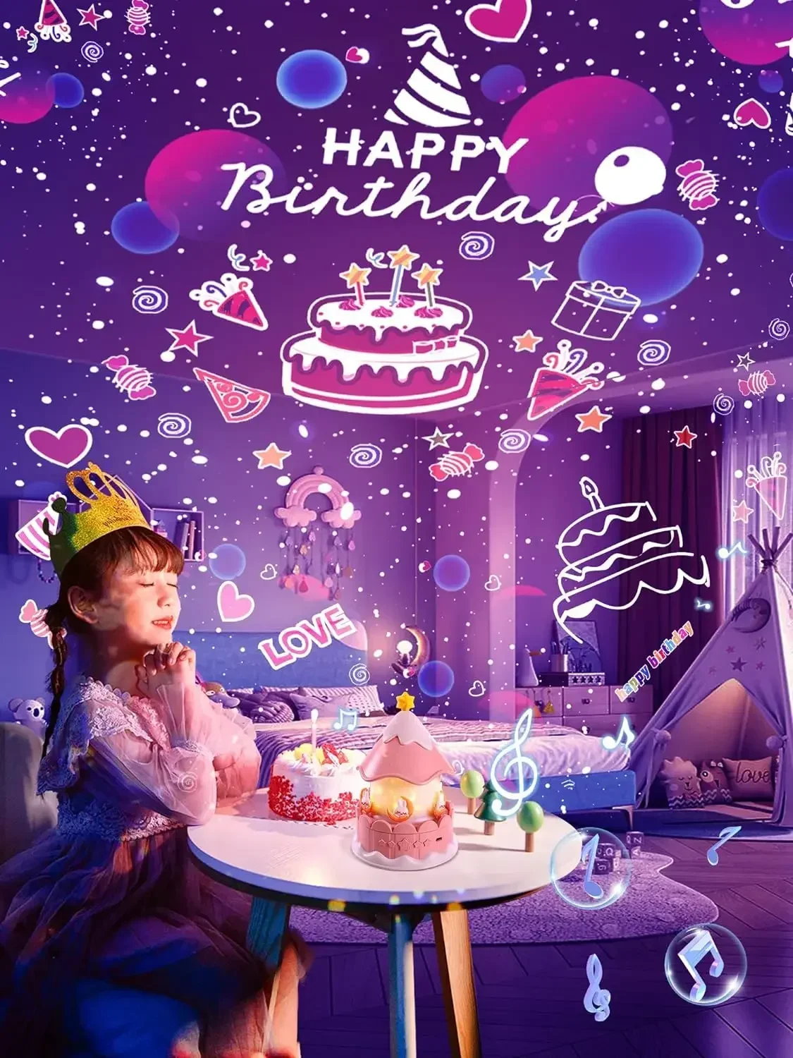 LED Galaxy Carousel Star Projector USB 21 Flims Night Light Lamp