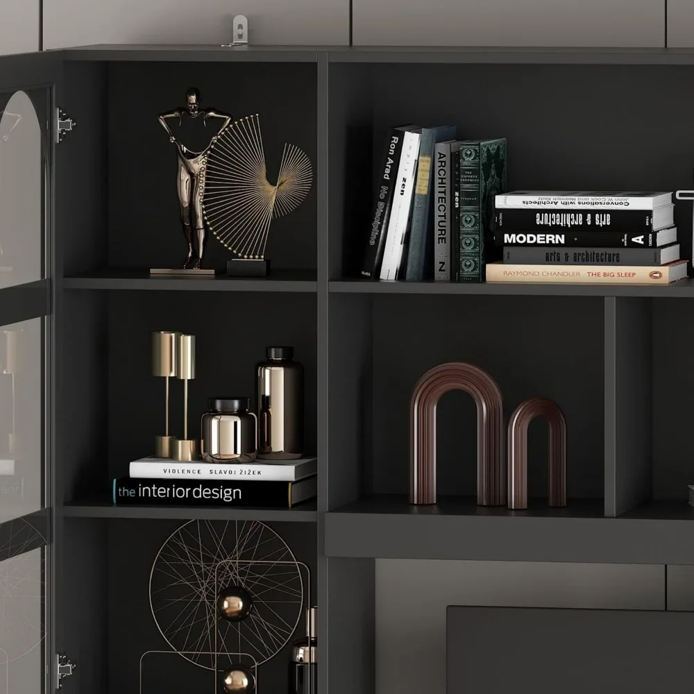 62 Inch Home Office Desk with Shelves, Cabinet Desk with Drawers and Glass Doors, Computer Desk with Storage Cabinets 5