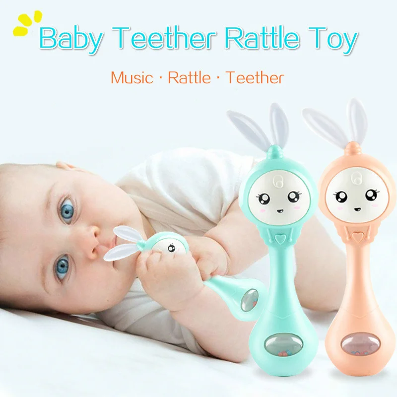 

Baby Rabbit Music Toy Mobile Bells 18M Toys Weep Rattle Tear Stop Early Flashing Teether Newborn Educational Hand Rattles Infant