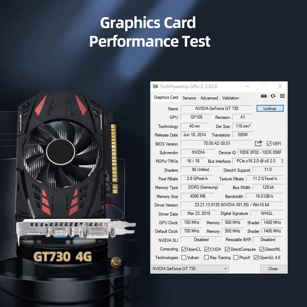 Placa Gráfica de Jogos de Computador com Ventilador pc Desktop 128 Bit Pci-e2.016x Ddr3 4gb Gt730 - Imagem 5