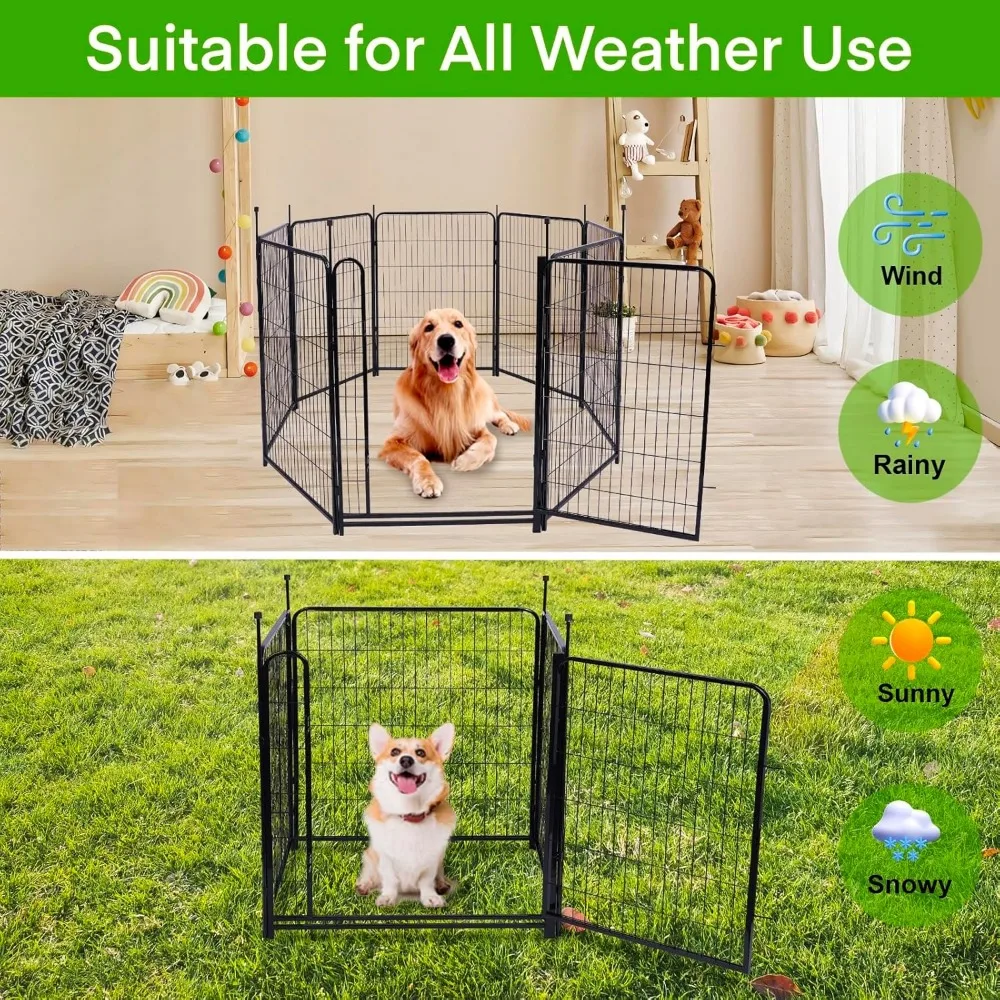 Garden Fencing 48in High, 12 Panels Total 26.6Ft(L) Dog Fence Outdoor for Yard, Gate 21 in Wide with Low Sills. Black Metal Fenc 4