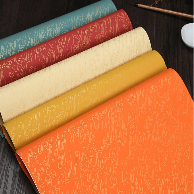 Exquisite Water Ripples Pattern Half Ripe Rice Paper Batik Retro Xuan Paper Phomemo Chinese Brush Pen Calligraphy Works Papier