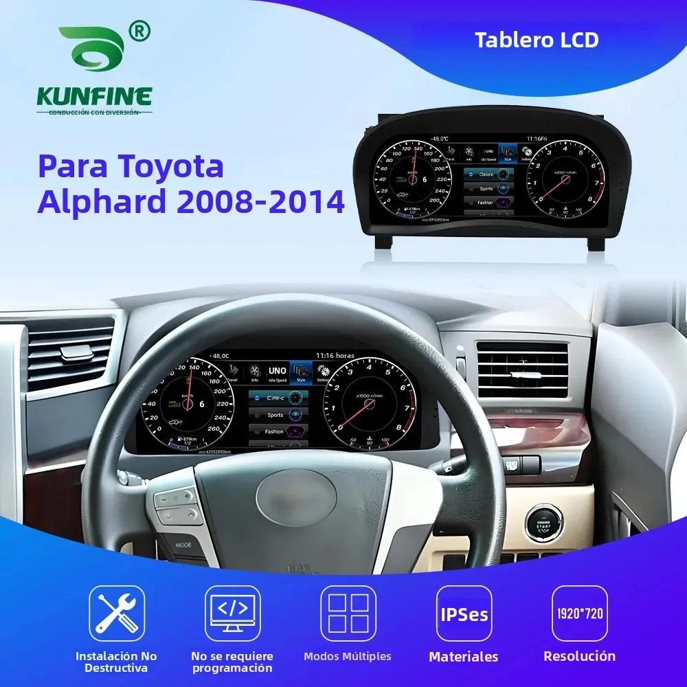 Tablero de instrumentos de panel para Toyota Alphard 2008-2014 velocímetro Panel de instrumentos LCD Digital último tacómetro 12,3 pulgadas 1