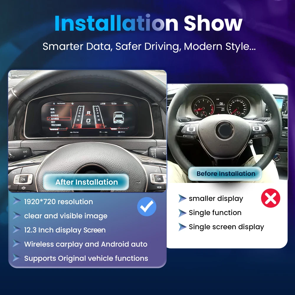 BONROAD Panel de instrumentos digital de 12,3 pulgadas para Volkswagen Golf 7 MK7 2013-2020, panel de instrumentos con velocímetro y cabina virtual LCD con HDMI 4