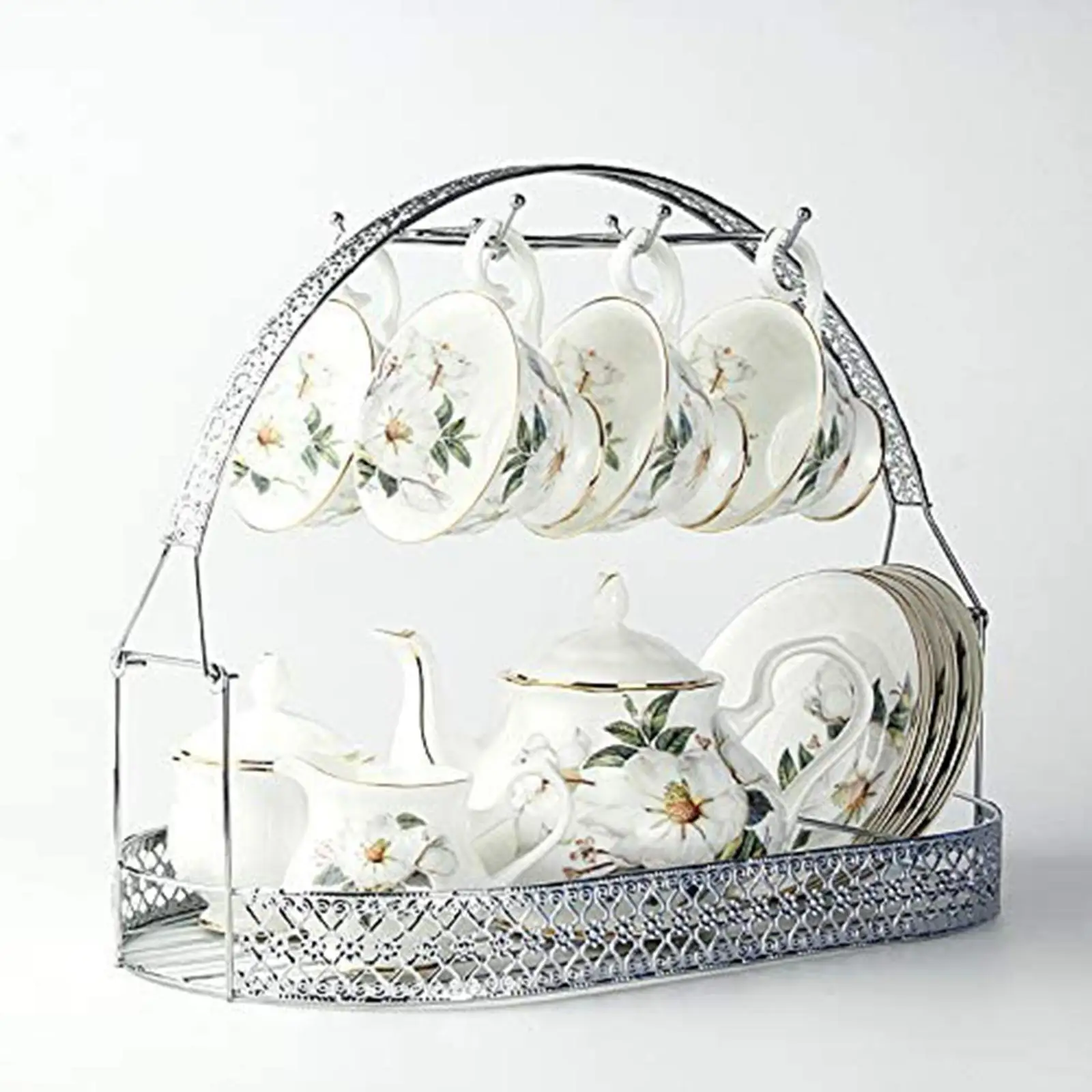 Mug Holder Coffee Rack Coffee Cup Holder Tea Set Stand Dishes Organizer Wrought Iron Mug Drainer Storage Drying Rack