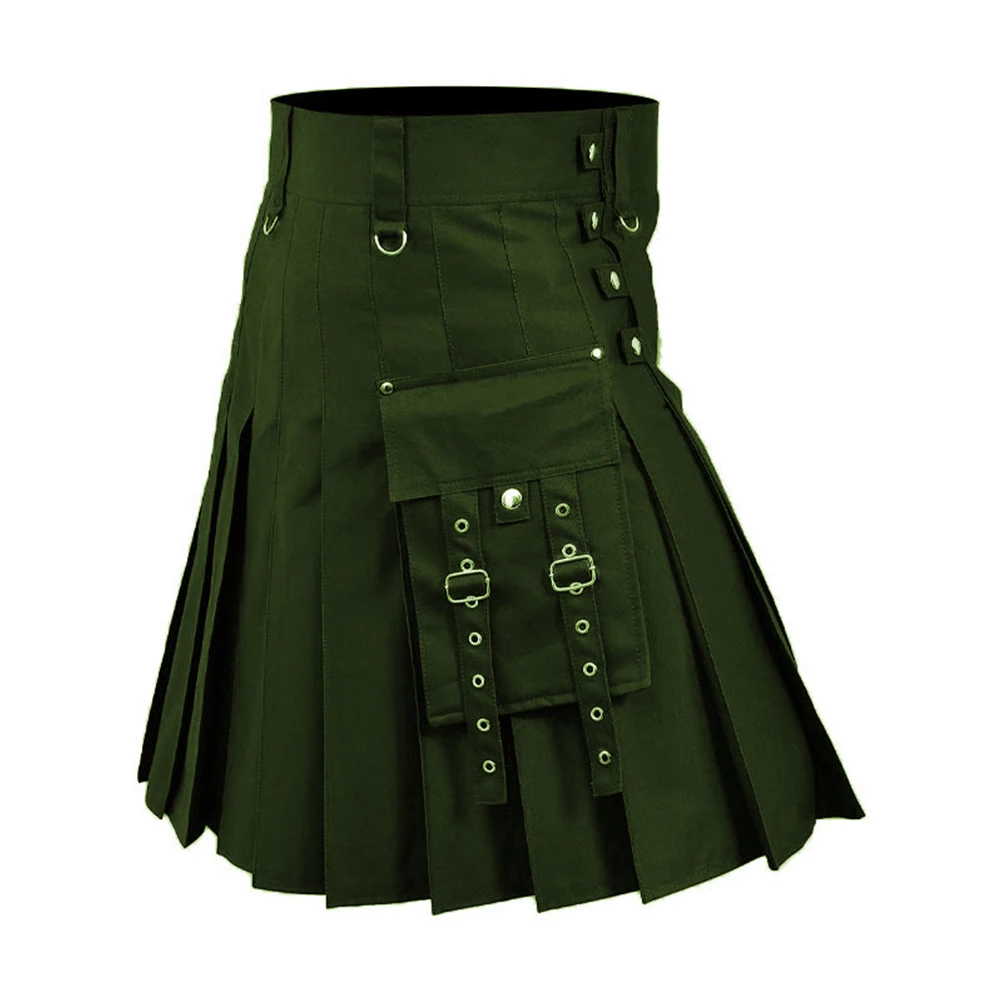 Scottish Festival Men Kilt Traditional Highland Dress Medieval Skirt Solid Color Contrasting Colors Punk Short Skirts