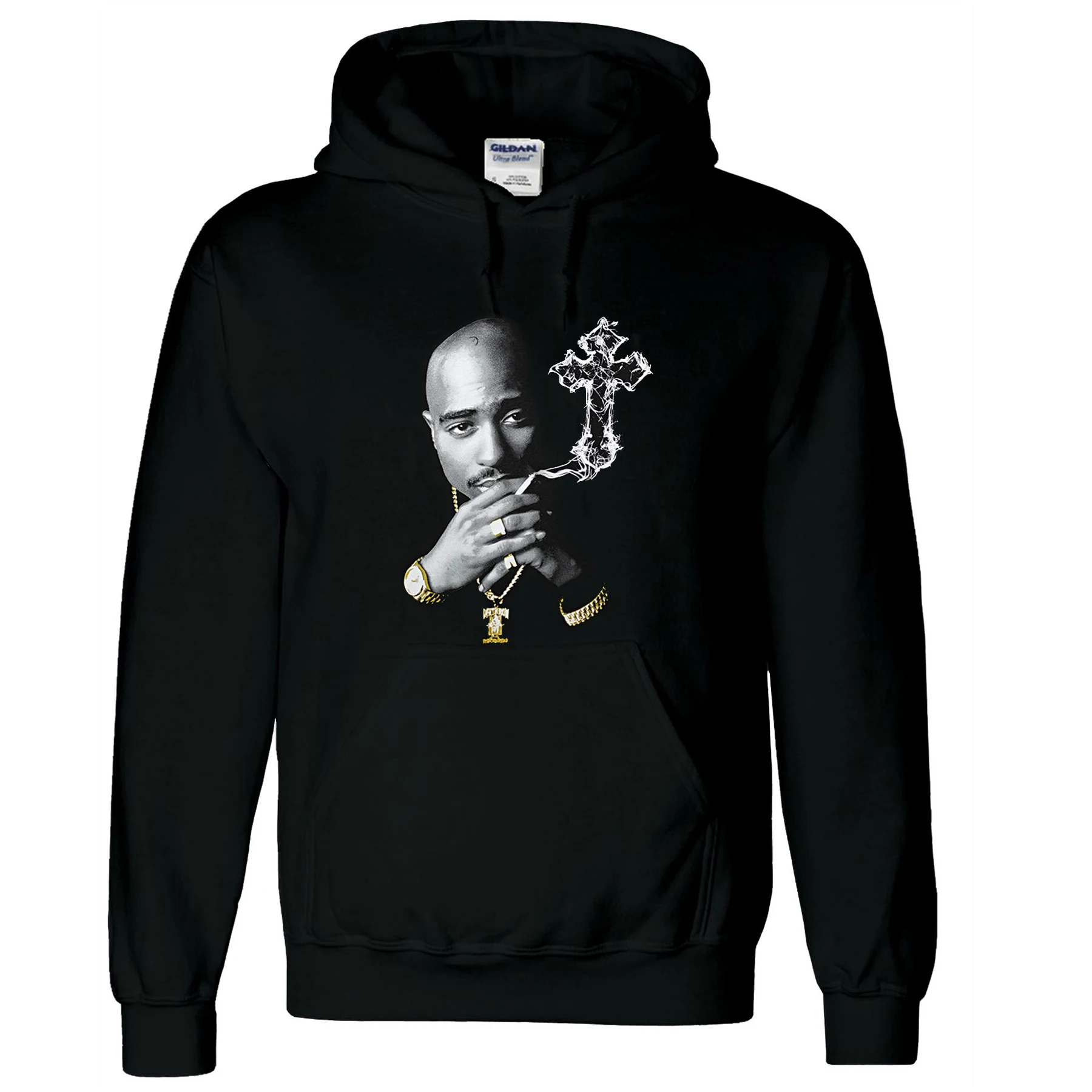 

Tupac Shakur Urban Hip-hop Smoke Cross Rapper 2Pac Pullover Hoodie New 100% Cotton Casual Mens Sweatshirts Fashion Streetwear