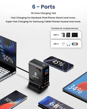 ASOMETECH 240W GaN Fast Charging Station 6 in 1 140W PD3.1 USB Type C PD QC3.0 PPS Desktop Charger For MacBook iPhone 16 Samsung 4