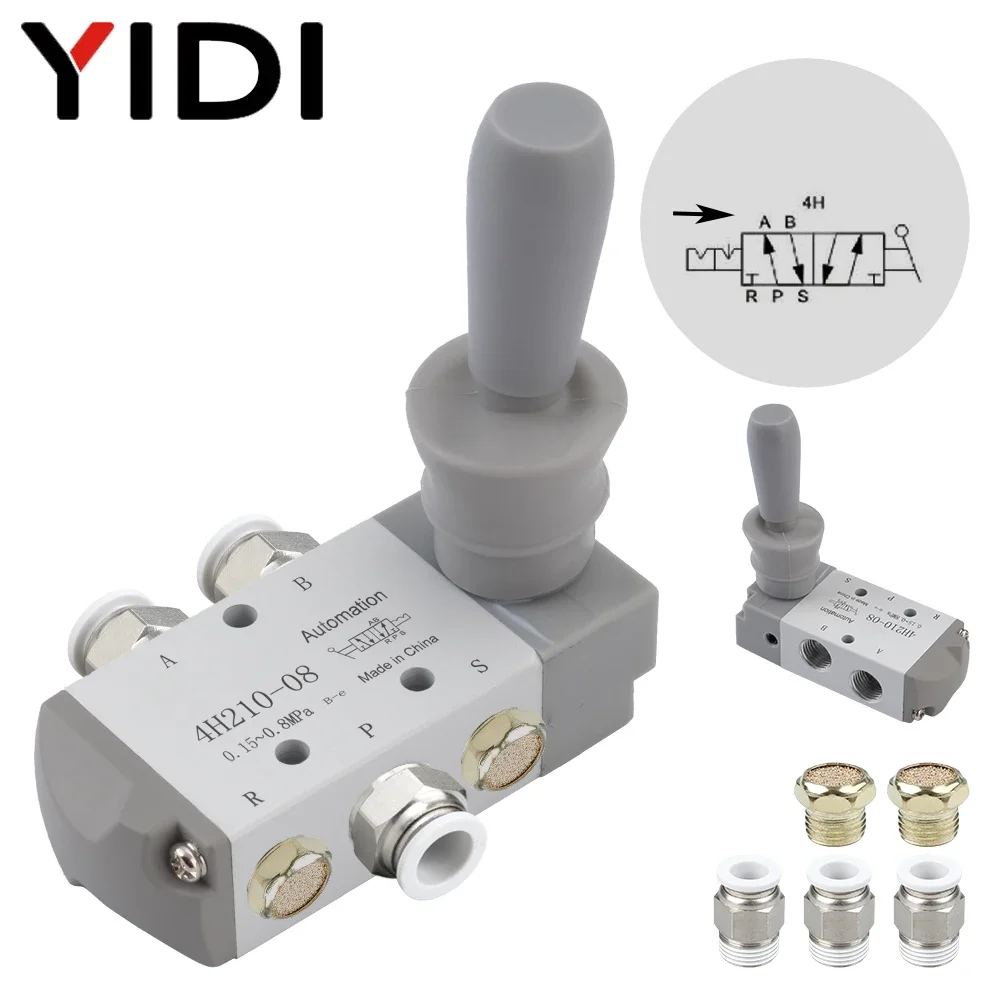 Yidi 4 H21008 Parte Pneumatica Valvola Manuale 4H210-08 Controller Compressore D'Aria Compressa 5 Vie 2 Porte Interruttore Raccordi Kit