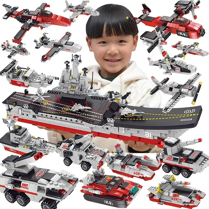 

Compatible with Lego Military Warships Cruiser Ship Building Blocks Tank Plane Fighting Mech Figures Educational Toys for Boys