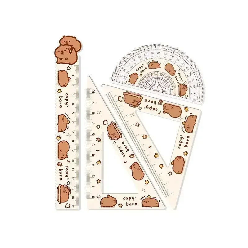 Acrylic Capybara Rulers 4pcs/set Creative Drawing Tools Cute Cartoon Soft Ruler Set Office Supplies Square