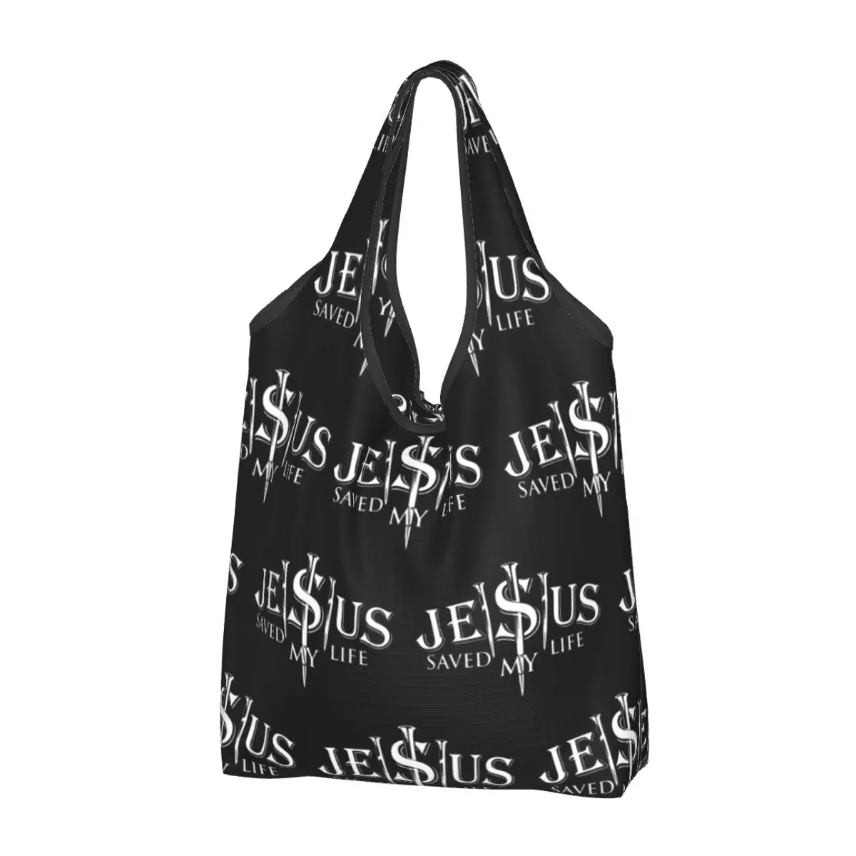 

Cute Jesus Saved My Life Shopping Tote Bags Portable Christ Religion Christian Faith Groceries Shopper Shoulder Bag