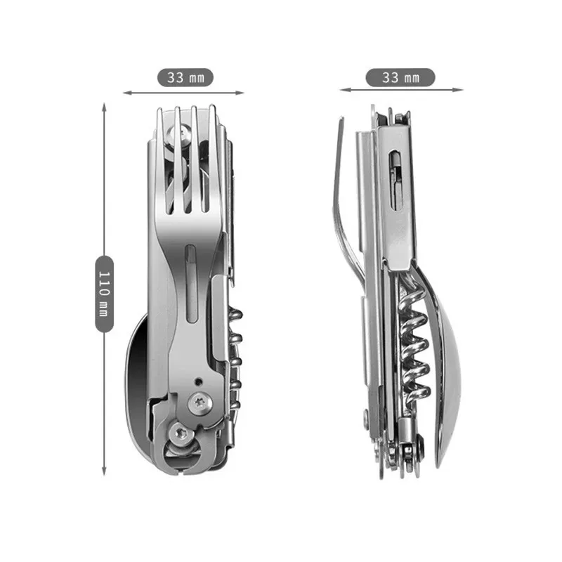 420 Stainless Steel Folding Knife Multi-tool Portable Fork Spoon Outdoor Survival Camping Pocket Knife Detachable Hand Tools