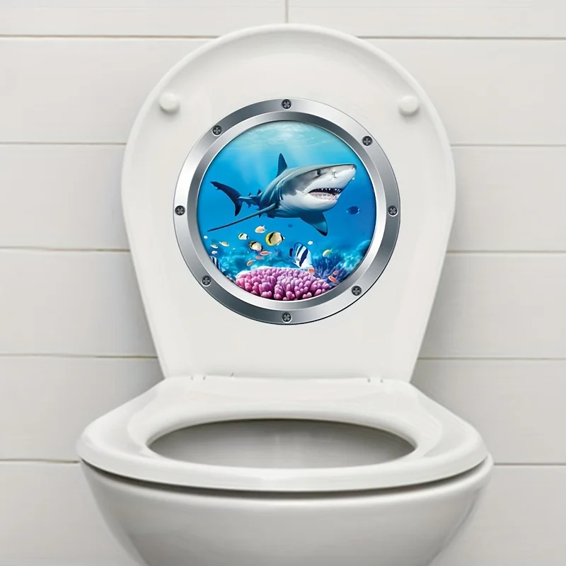 3D Sea World Shark Funny Toilet Stickers Bathroom Toilet Lid Backrest Wall Vinyl Decals Self-adhesive Waterproof Decals 1pc
