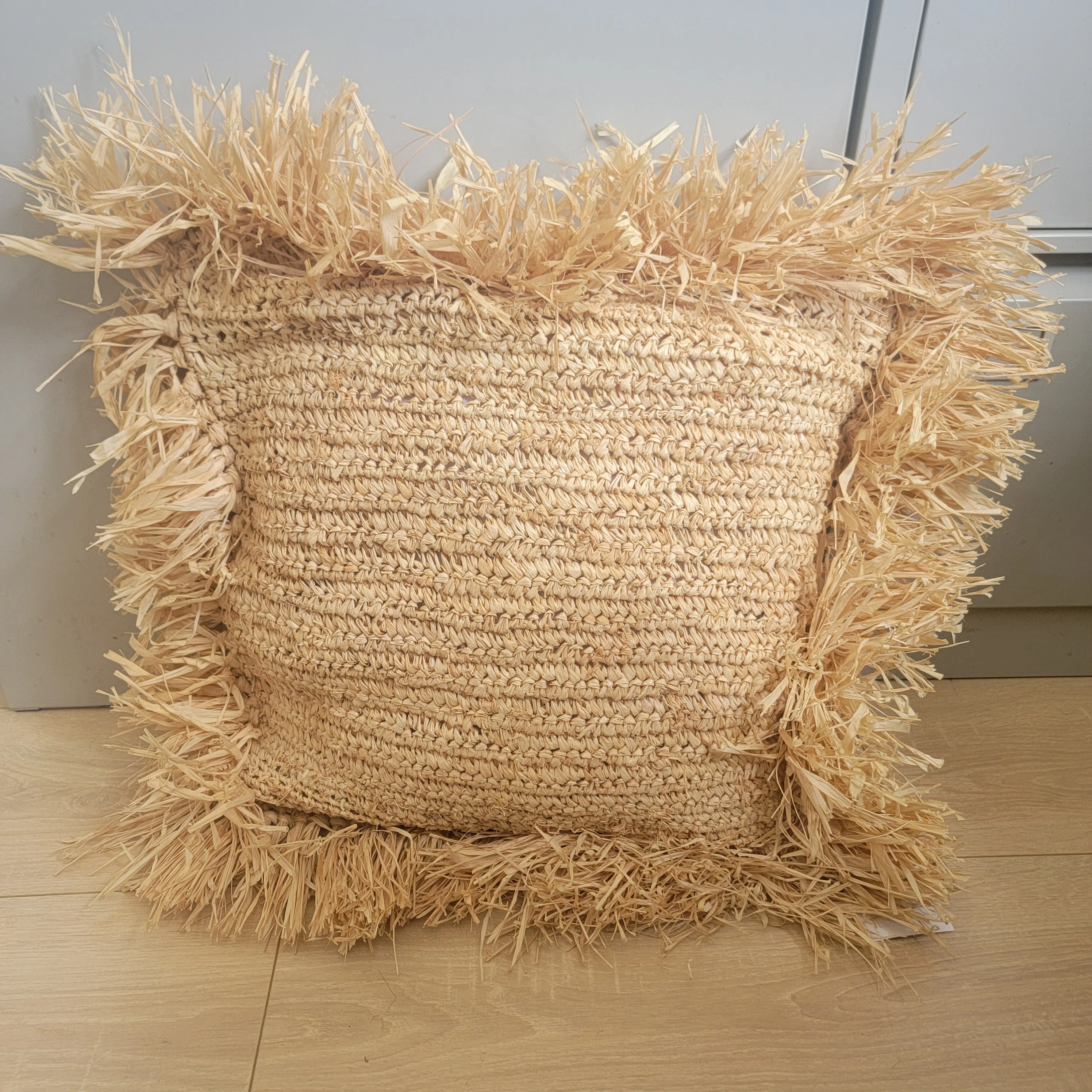 Natural Fiber weaving Pillow with tassels, 65X65CM