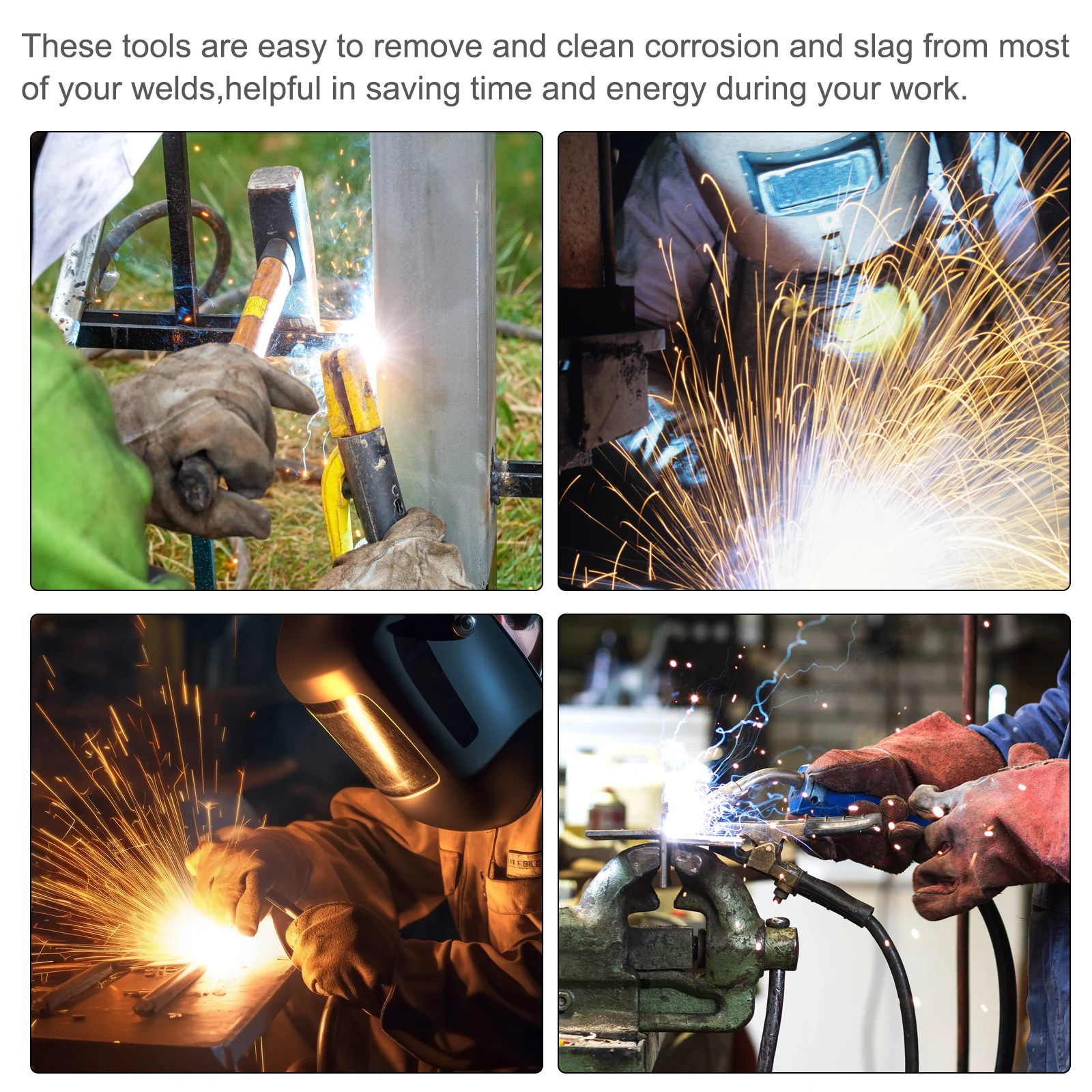 10.5 Inch Welding Hammer Tools Cone Vertical Chisel Coil Spring Handle Welding Chipping Hammer with 7.78 Inch Wire Brush 4